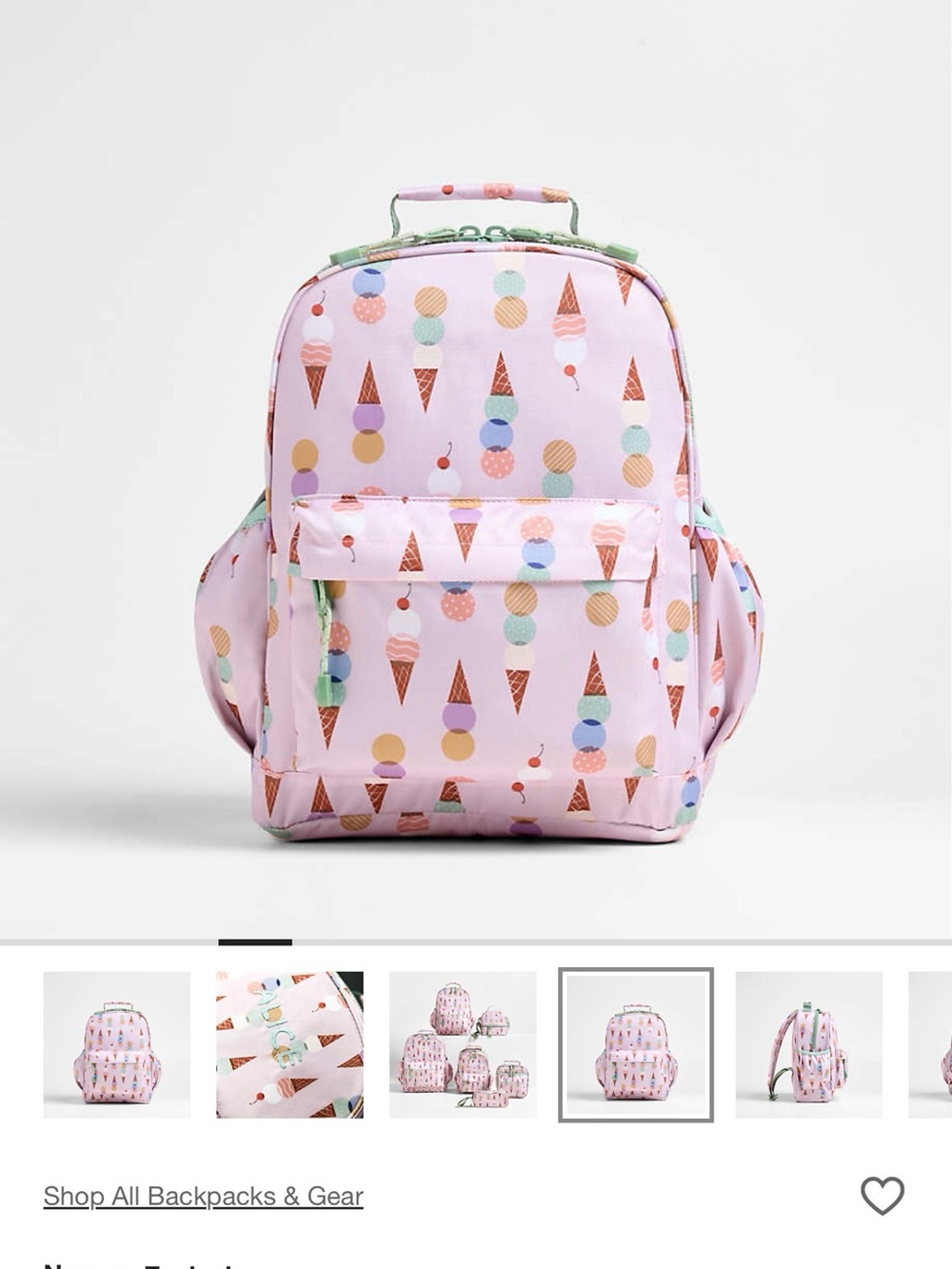 Crate & Barrel Kids Pink Ice Cream Print Backpack & Pencil Case - Medium